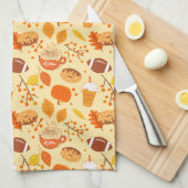紅葉サッカーとカボチャのスパイスパターン キッチンタオル (四つ折り)