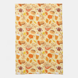 紅葉サッカーとカボチャのスパイスパターン キッチンタオル