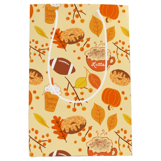 紅葉サッカーとカボチャのスパイスパターン ミディアムペーパーバッグ (正面)