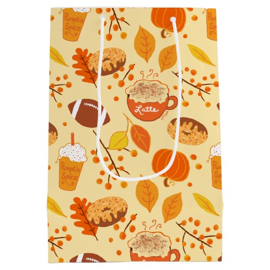 紅葉サッカーとカボチャのスパイスパターン ミディアムペーパーバッグ (裏面)