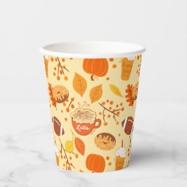 紅葉サッカーとカボチャのスパイスパターン 紙コップ