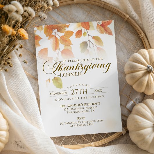 紅葉スクリプト素朴感謝祭ディナー 招待状