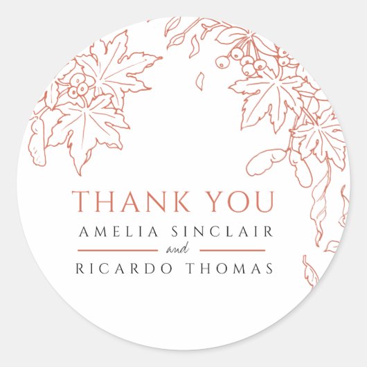 紅葉スケッチオレンジ結婚式の引き出物感謝していユー ラウンドシール (正面)
