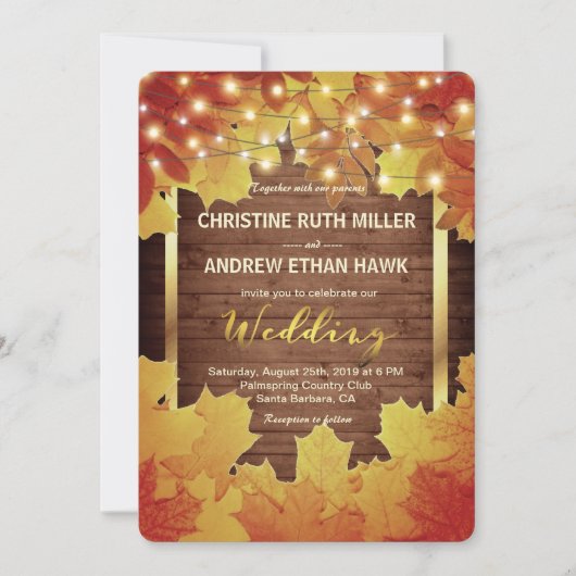 紅葉ストリングライト素朴秋の結婚式 招待状 (正面)