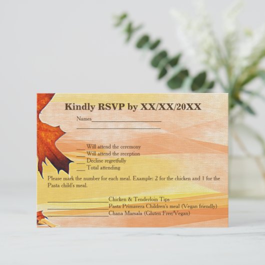 紅葉スワールカラーウェディングRSVPメニューカード 招待状 (スタンド正面)