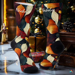 紅葉ソックス(ブルゴーニュ、金ゴールド、グリーン) ソックス