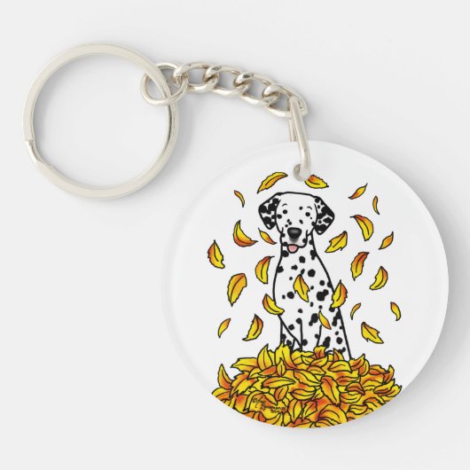 紅葉ダルマチア(黒1)犬遊のかわいい キーホルダー (正面)