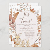 紅葉ツインズバニー子猫ベビーシャワー 招待状 (正面/裏面)