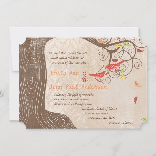 紅葉ツリーオンヴィンテージダマスクウェディング招待状 招待状 (正面)