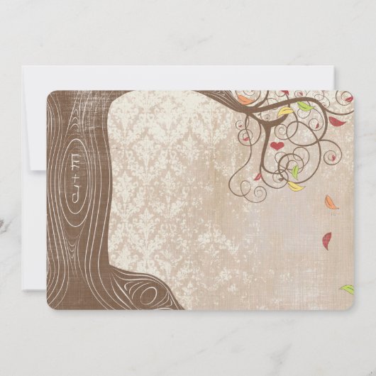 紅葉ツリーオンヴィンテージダマスクウェディング招待状 招待状 (裏面)