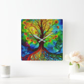 紅葉ツリー・オブ・ライフ スクエア壁時計 (ホーム)