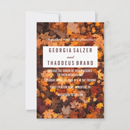 紅葉テクスチャ結婚式招待状 招待状 (正面)