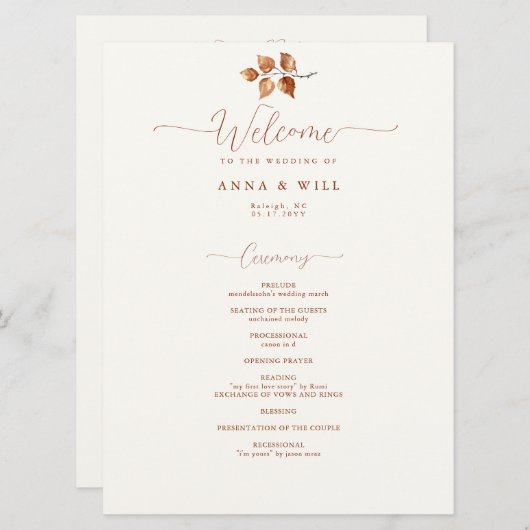 紅葉テラコッタエレガントな結婚式 プログラム (正面/裏面)