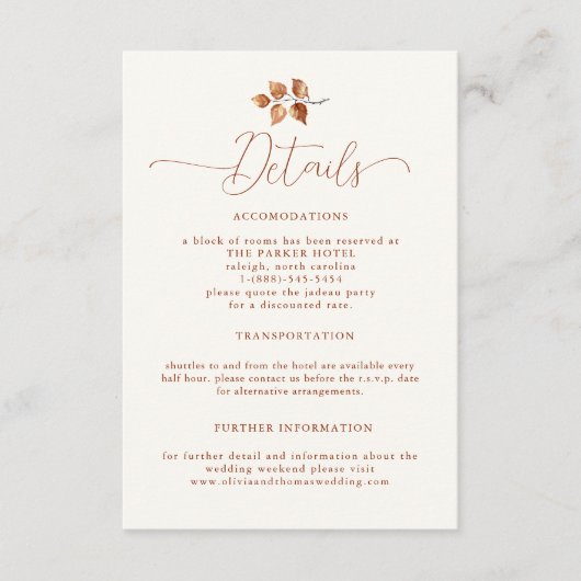 紅葉テラコッタエレガントウェディング詳細 エンクロージャーカード (正面)