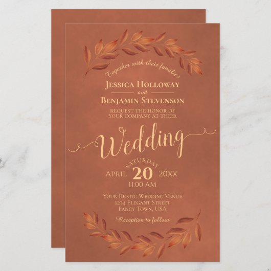 紅葉テラコッタバジェット結婚式招待状 (正面/裏面)