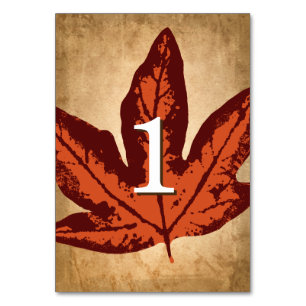 紅葉テーブルカード 素朴秋の結婚式 テーブルナンバー