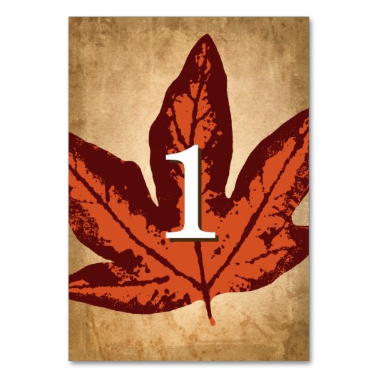 紅葉テーブルカード |素朴秋の結婚式 テーブルナンバー (正面)