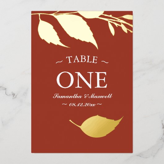 紅葉テーブル番号箔カード 箔招待状 (正面)