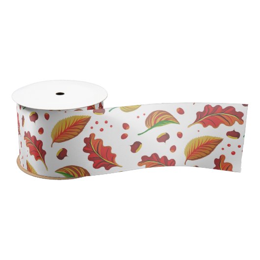 紅葉ナッツ栗パターンエレガント秋 サテンリボン (リール)