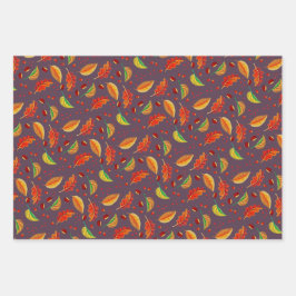 紅葉ナッツ栗パターンエレガント秋 ラッピングペーパーシート