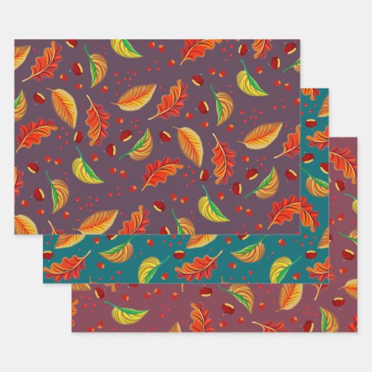 紅葉ナッツ栗パターンエレガント秋 ラッピングペーパーシート (セット)