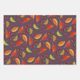 紅葉ナッツ栗パターンエレガント秋 ラッピングペーパーシート