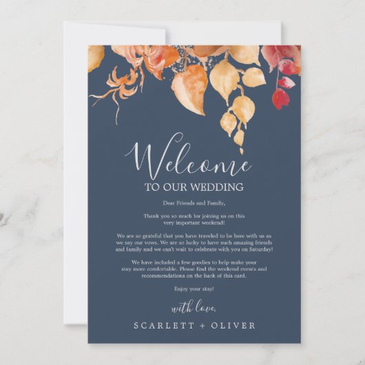 紅葉ネイビ結婚ーのウェルカムレターの日程 (正面)