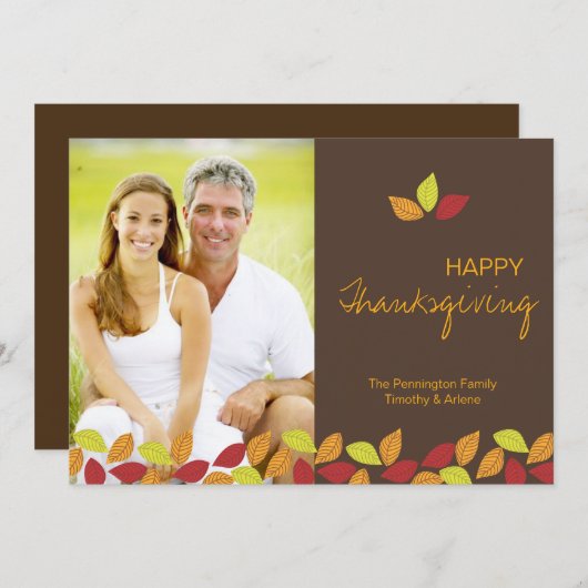 紅葉ハッピー感謝祭フォトフラットカード 招待状 (正面/裏面)