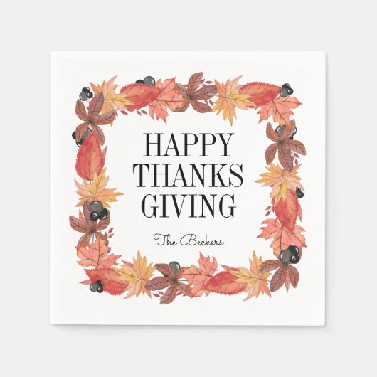 紅葉ハッピー感謝祭ペーパーナプキン スタンダードカクテルナプキン (正面)