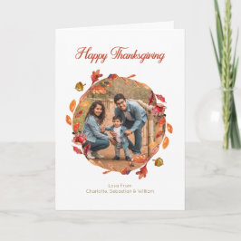 紅葉ハッピー感謝祭リーフリース写真 カード