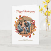 紅葉ハッピー感謝祭リーフリース写真 カード (黄色い花)