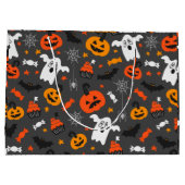 紅葉ハロウィーン記号パターンのダークグレー ラージペーパーバッグ (裏面)