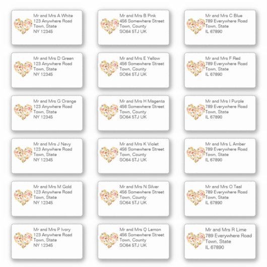 紅葉ハートの個人名と住所 シール (正面)