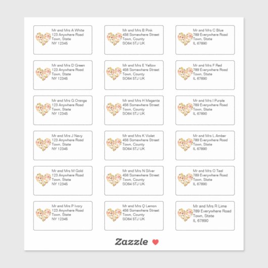 紅葉ハートの個人名と住所 シール (シート)