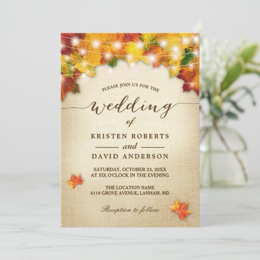紅葉バーラップトゥインクルライト秋の結婚式 招待状 (スタンド正面)