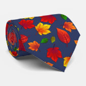 紅葉パターンダークブルー秋のネクタイ ネクタイ (ロール)