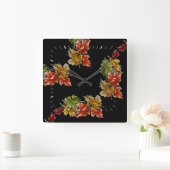 紅葉パターン正方形壁時計 スクエア壁時計 (ホーム)