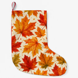 紅葉パターン | 秋のオレンジ色の赤い葉 スモールクリスマスストッキング