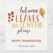 紅葉パンプキンお願い感謝祭  ワインラベル (シングルラベル)