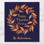 紅葉パーソナライズされたハッピーサンクスギビング ワインラベル (シングルラベル)