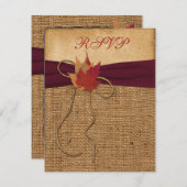 紅葉フェイク、Burlap RSVPカード – ワイン (正面/裏面)