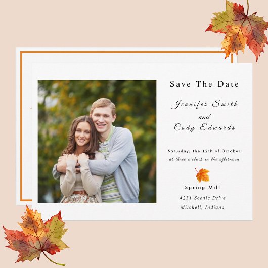 紅葉フォトウェディング日付の保存招待状 招待状
