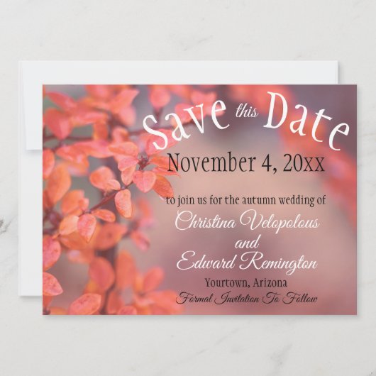 紅葉フレーミングボケの結婚式「Save The Date」 案内状 (正面)