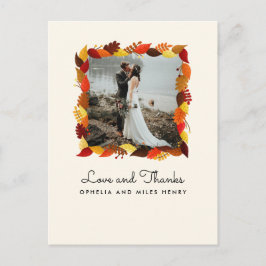 紅葉フレーム写真結婚の感謝 ポストカード