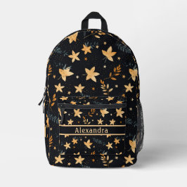 紅葉ブラックパターンリュックサック プリントバックパック