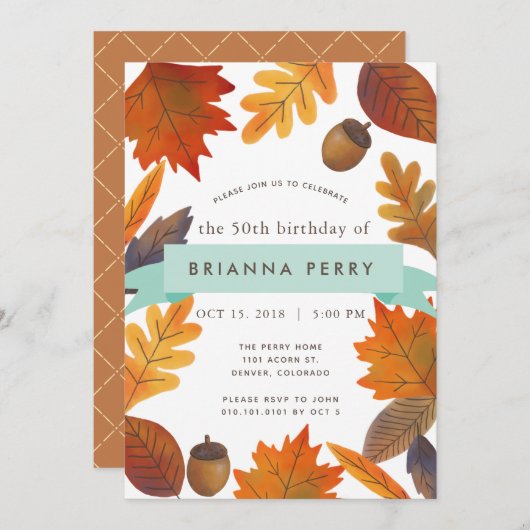 紅葉ホワイトウォーター色大人誕生日 招待状 (正面/裏面)