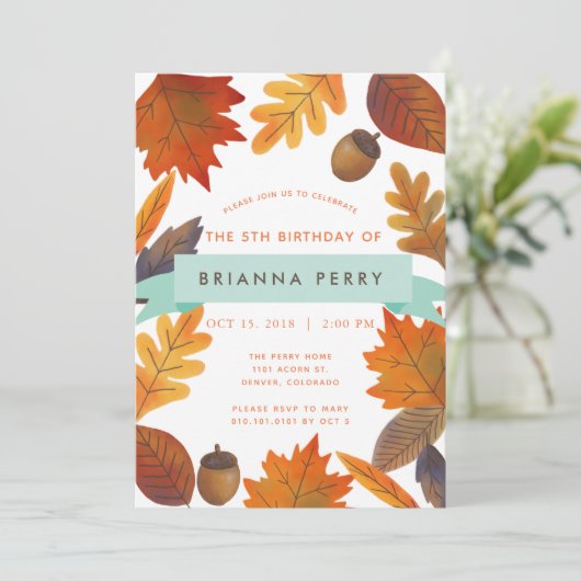 紅葉ホワイトウォーター色子供の誕生日 招待状 (スタンド正面)