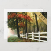 紅葉ホワイトピケットフェンスウェディングRSVP インビテーションポストカード (正面/裏面)