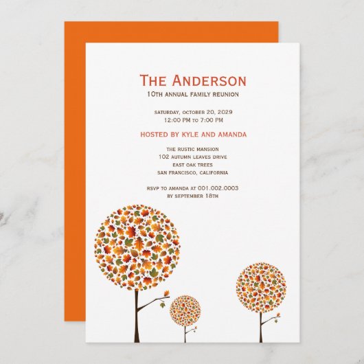 紅葉ポップ・アートのツリーファミリー懇親会パーティー招待状 招待状 (正面/裏面)