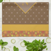 紅葉モダンモノグラムブラウン水玉模様 キッチンタオル (折り畳み)